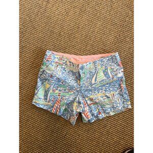 Lilly Pulitzer Blue Get Nauti Boats Sailing Nautical Callahan Shorts Size 4